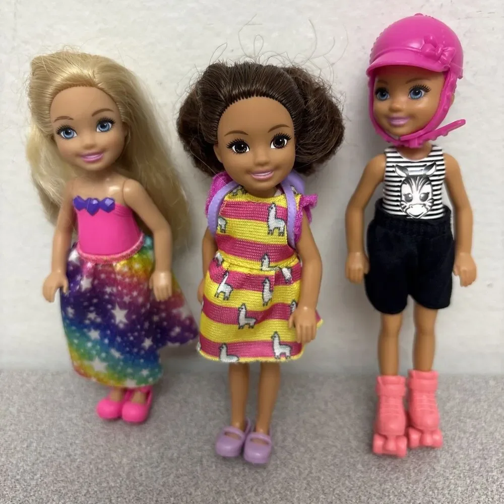 Mattel Barbie Club Chelsea Doll Lot of 3 Girl Doll, Dressed, 1 AA, 1 Skater, EUC